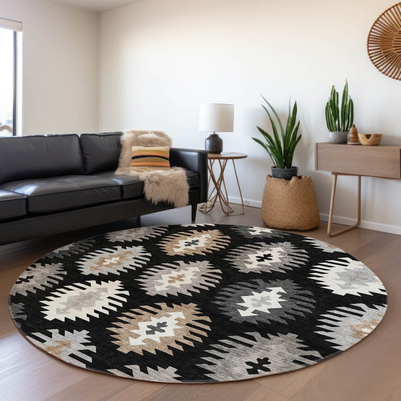 Machine Washable Indoor/ Outdoor Boho Tribal Chantille Rug