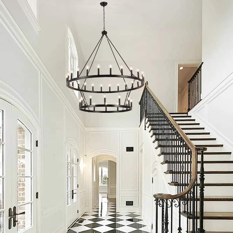 Rustic Wagon Wheel Chandelier 2 Tier 36-Light Extra Large Farmhouse Light Fixture