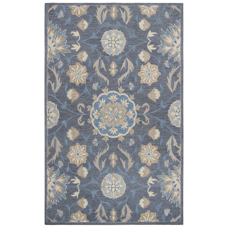 Alora Decor Cascade Blue, Grey, and Tan Medallion Hand-tufted Wool Rug