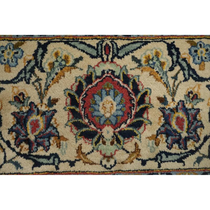 Hand Knotted Oriental 100% Wool Carpet Traditional All-Over Beige & Ivories Kashan Area Rug - 13' 7'' X 9' 7''