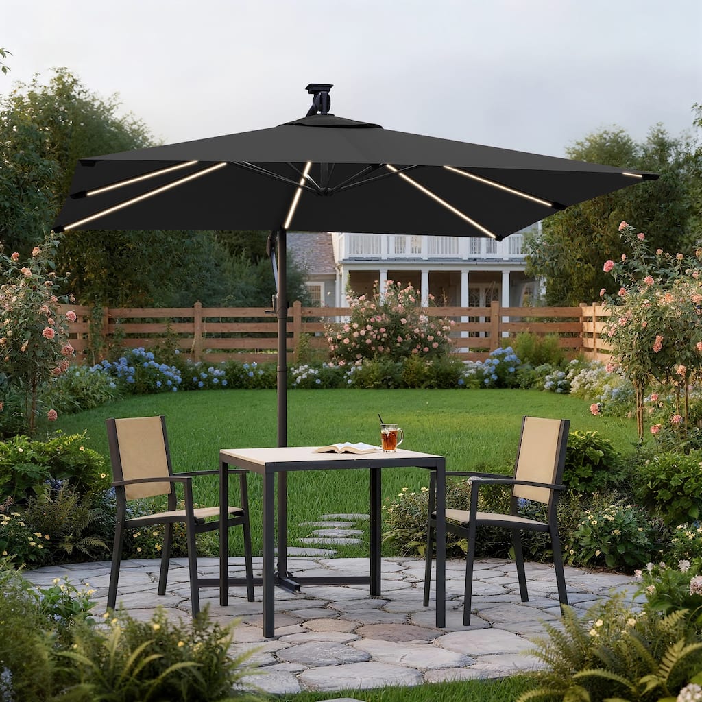 Sonkuki Outdoor 8.2x8.2FT LED lighted Patio Offset umbrella for Garden