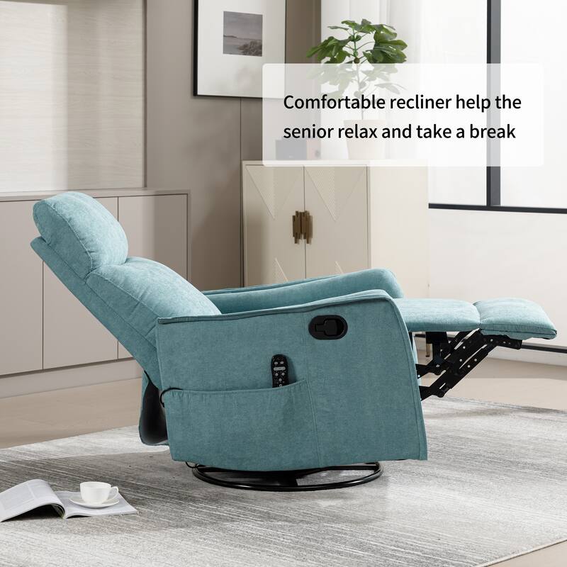 Heat Massage Manual Recliner Chair with Rocker and Swivel in Fabric for Living Room