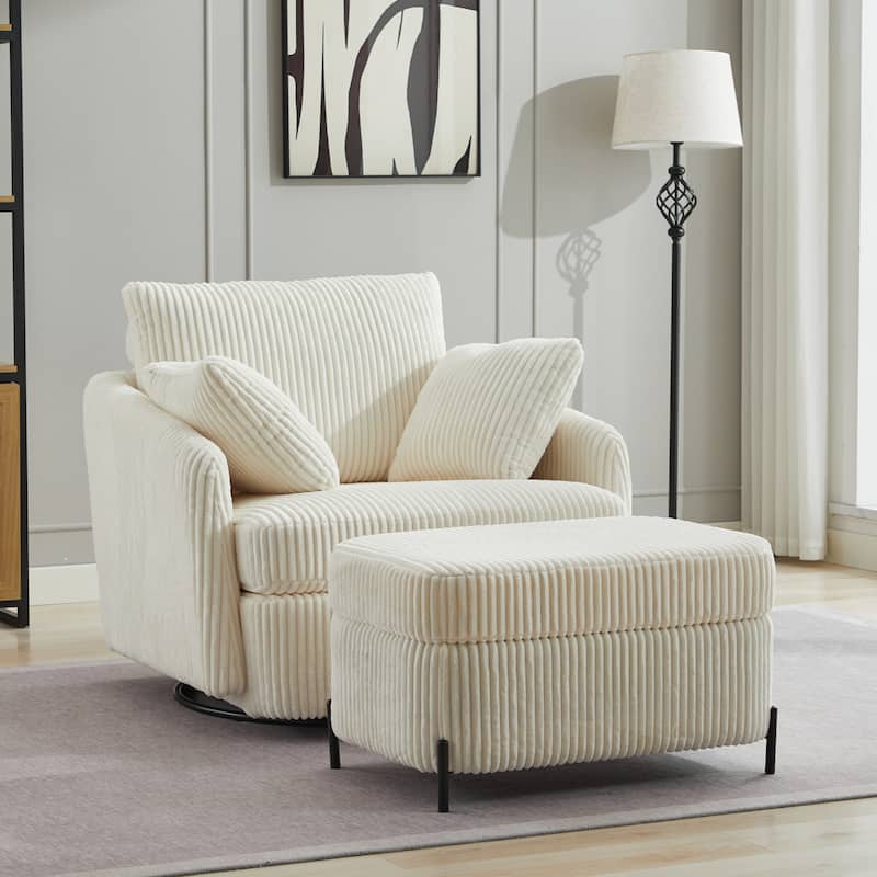 40.6" W Upholstered Swivel Accent Sofa Chair With Pillows - Set/Ivory