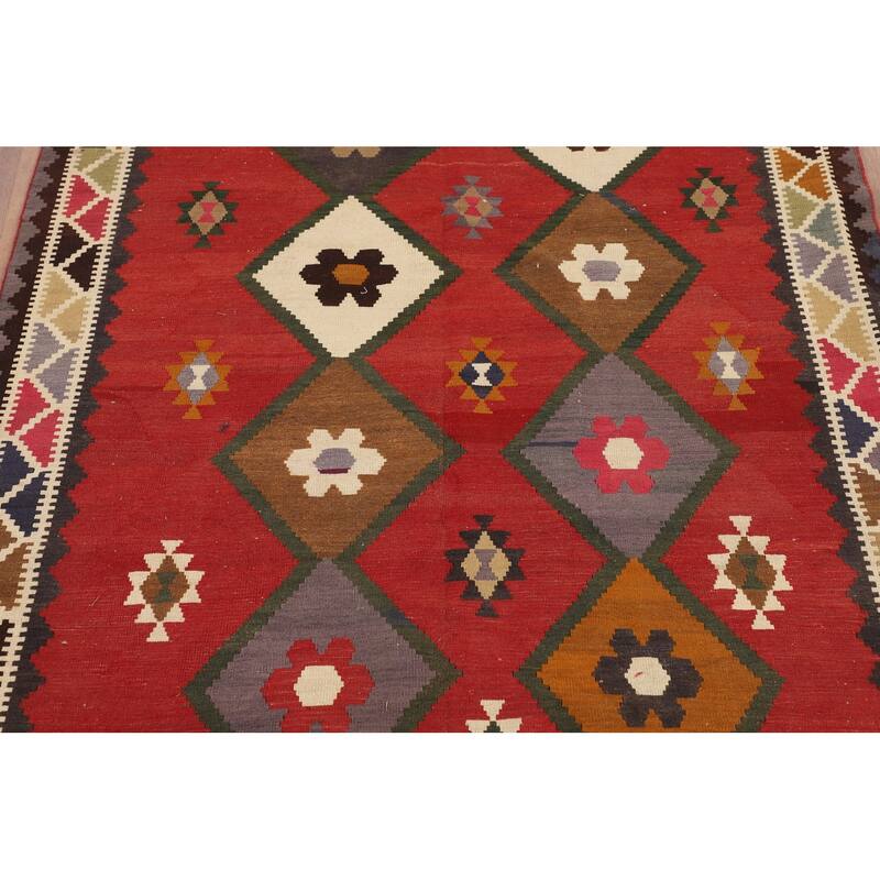 Geometric Kilim Qashqai Persian Vintage Rug Flatweave Wool Carpet - 5'4"x 8'0"