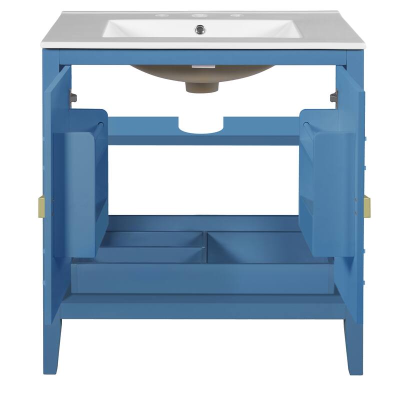 30" Bathroom Storage Cabinet with 2 Soft Closing Doors with Organizer,1 Hided Drawer and Adjustable Shelf, Vanity with Sink
