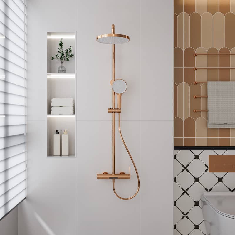 Modland Wall Mount 3-Function Shower System with 10" Rainfall, 1.59GPM, Matte Black/Rose Gold/Chrome - Rose Gold