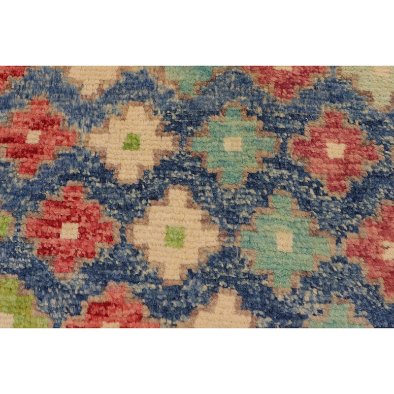Modern Balochi Berg Blue/Red Hand Knotted Wool Rug - 4'2'' x 6'1''