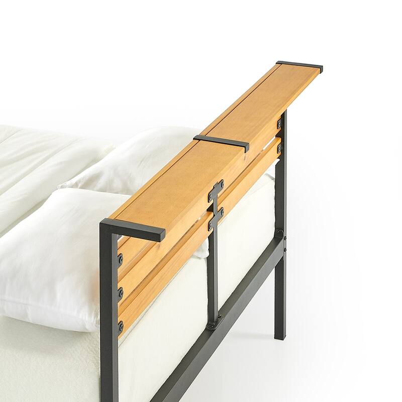 KASI Metal Platform Bed with Pine Wood Headboard Shelf By Crown Comfort