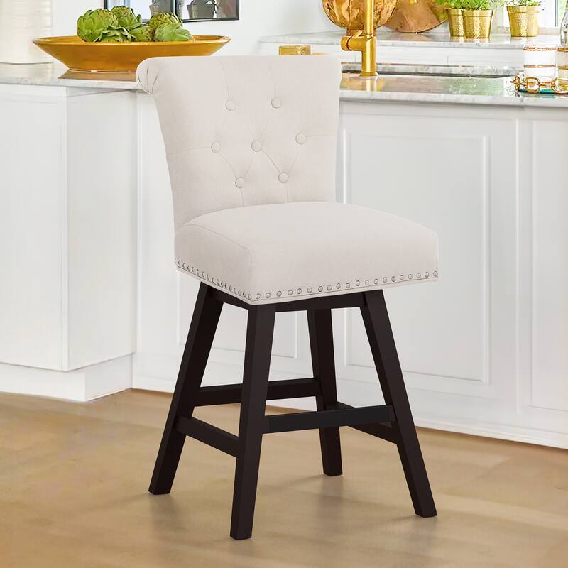 Modern 26.in Swivel Bar Stool Armless Counter Height Stool with Wooden Legs for Kitchen Island