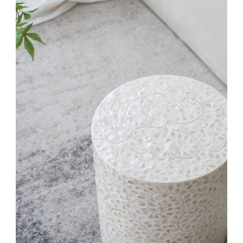Round Capiz Shell Inlay Accent Stool - 17.75" - White