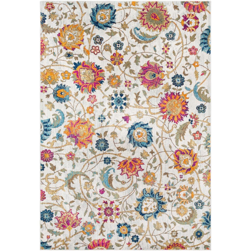 Teagan Light Grey Vintage Floral Area Rug - 5'3" x 7'3"