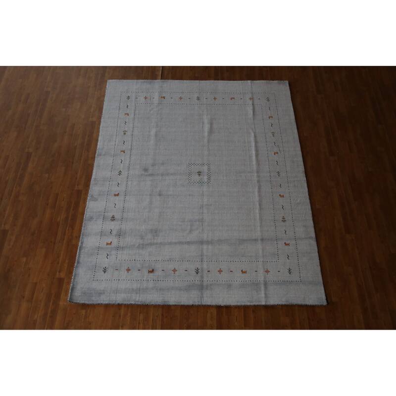 Hand Knotted Oriental 100% Wool Carpet Tribal Tribal Greys & Charcoal Gabbeh Area Rug - 9' 10'' X 7' 11''