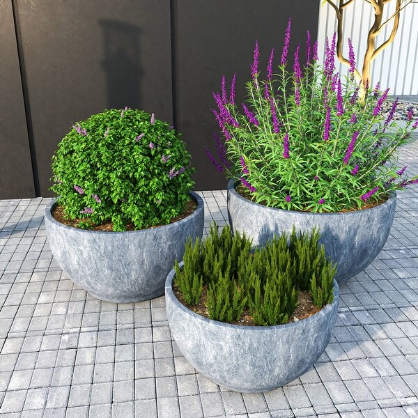 LeisureMod Grove 3-Piece Round Planter Set in Fiberstone and MgO