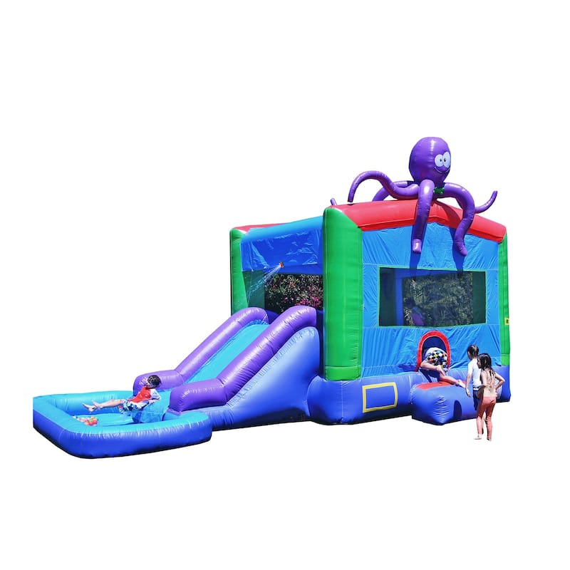 HeroKiddo Octopus Commercial Grade Inflatable Bounce House Water Slide Combo with Splash Pool (Air Blower Included), Lightweight