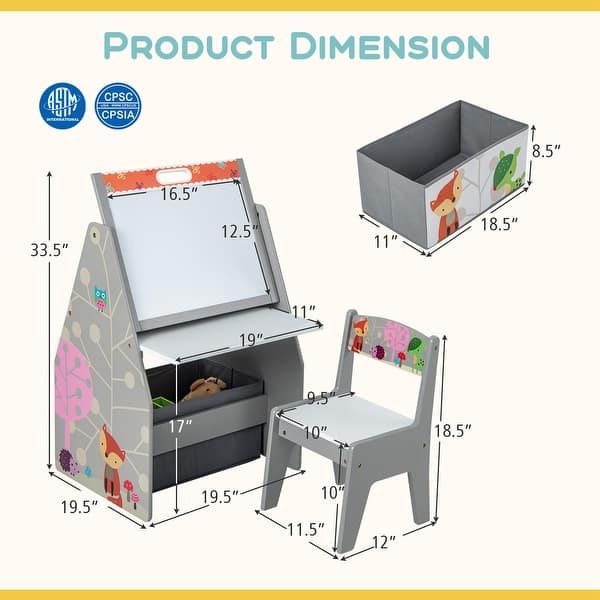 dimension image slide 1 of 2, Costway Kids Table & Chair Set with Rotatable Double-sided Magnetic - See Details