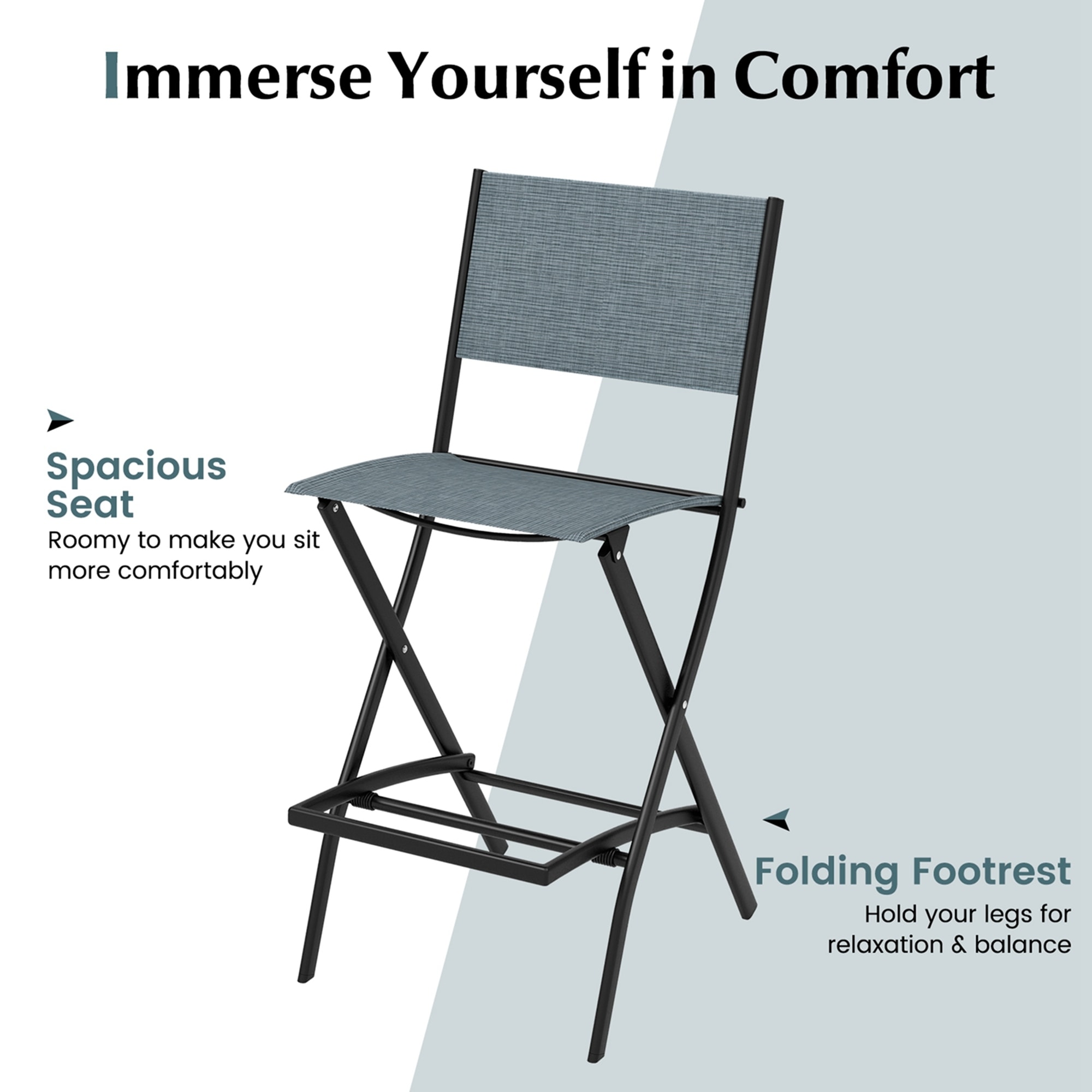 Costway Set of Outdoor Bar Chair Folding Bar Height Stool with