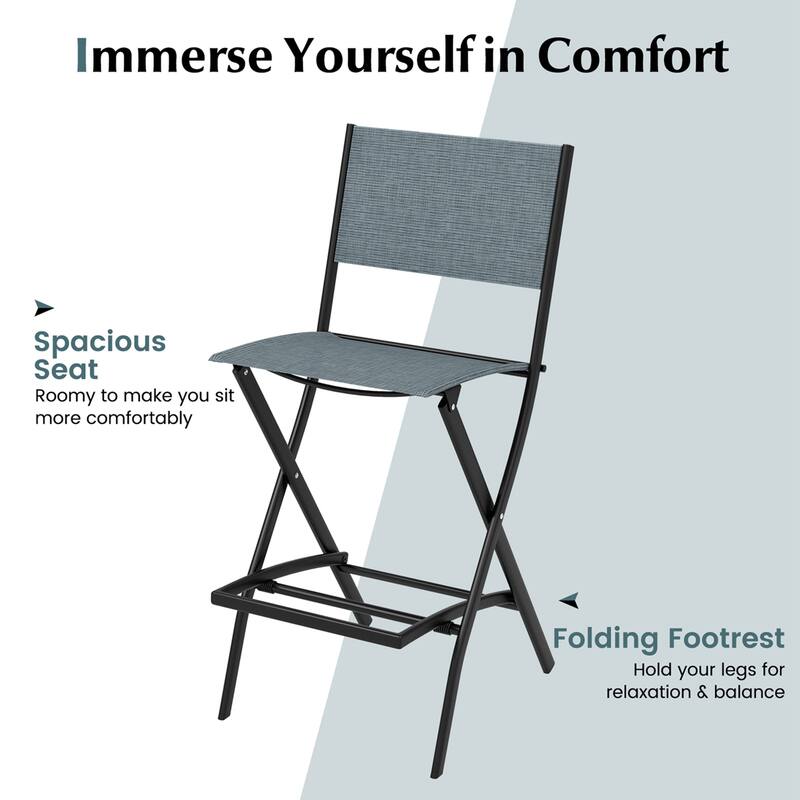 Costway Set of 4 Outdoor Bar Chair Folding Bar Height Stool with Metal - See Details