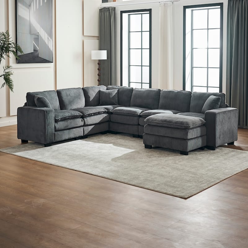 118.1'' Luxurious U-Shaped 6-Seat Sofa with Ottoman