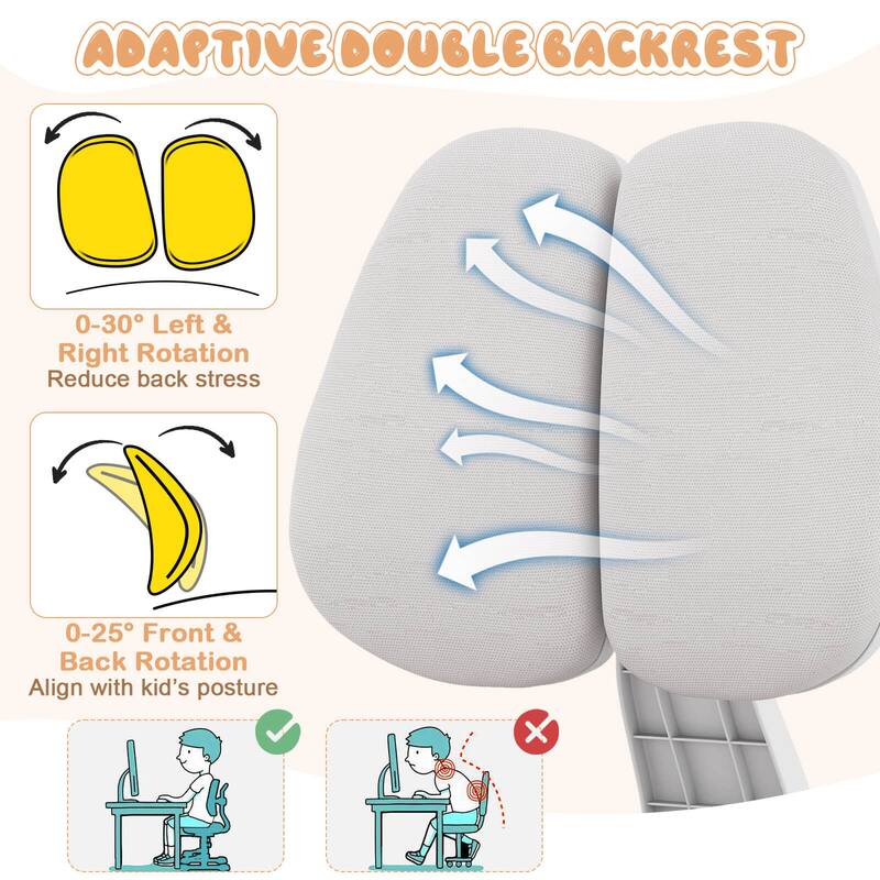 Costway Kids Study Chair with Adjustable Double Backrest, Footrest, - See Details