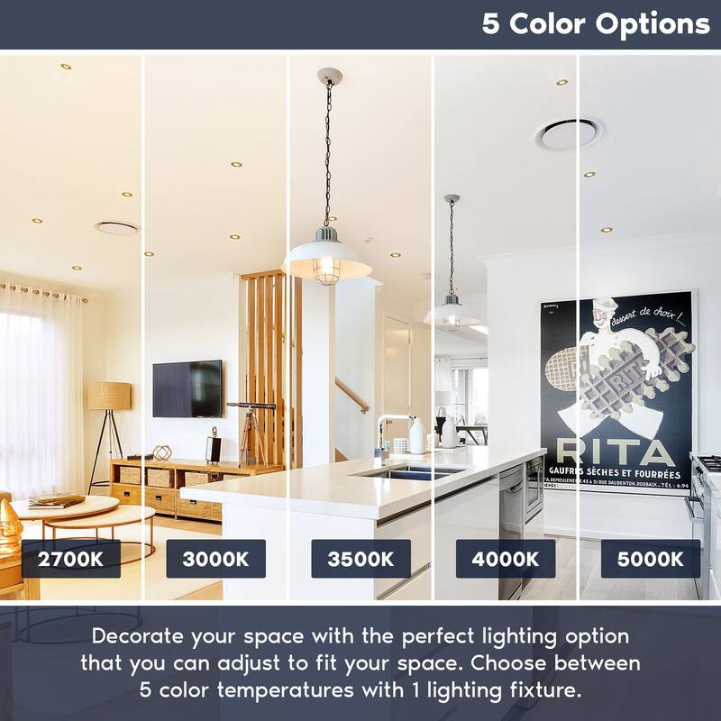 Luxrite 3 Inch Ultra Thin LED Recessed Light J-Box, 8W, 5CCT, Dimmable, 540 Lumens, Brass Trim