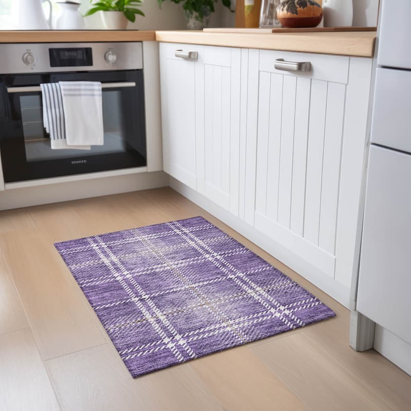 Machine Washable Indoor/ Outdoor Chantille Plaid Cozy Rug