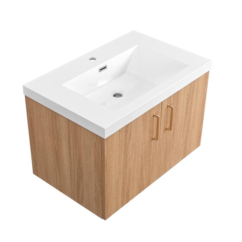 StellarArc 24/ 30 in Wall Mounted Single Sink Bathroom Vanity with Integral Sink Top with Soft Close Door