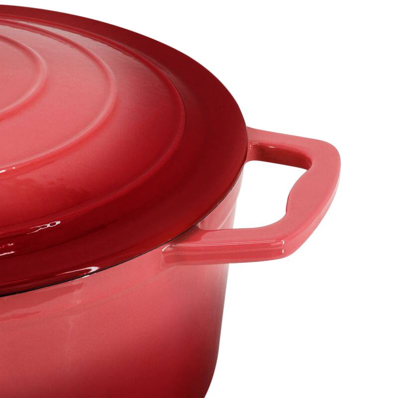 Enameled Cast Iron Casserole Dish with Lid 5 Quart Capacity in Red