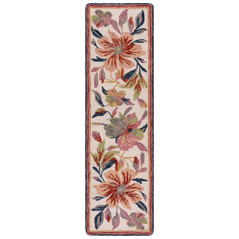 SAFAVIEH Handmade Jardin Floral Wool Rug - 2'3" x 8' Runner - Ivory/Rust