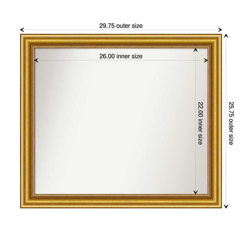 Townhouse Gold Framed Non-Beveled Custom Wall Mirror, Bathroom Vanity Mirror - Outer Size: 29.75 x 25.75