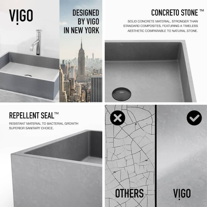 VIGO Coca 19"L x 15"W Concrete Vessel Sink and Cass 12"H Faucet Set