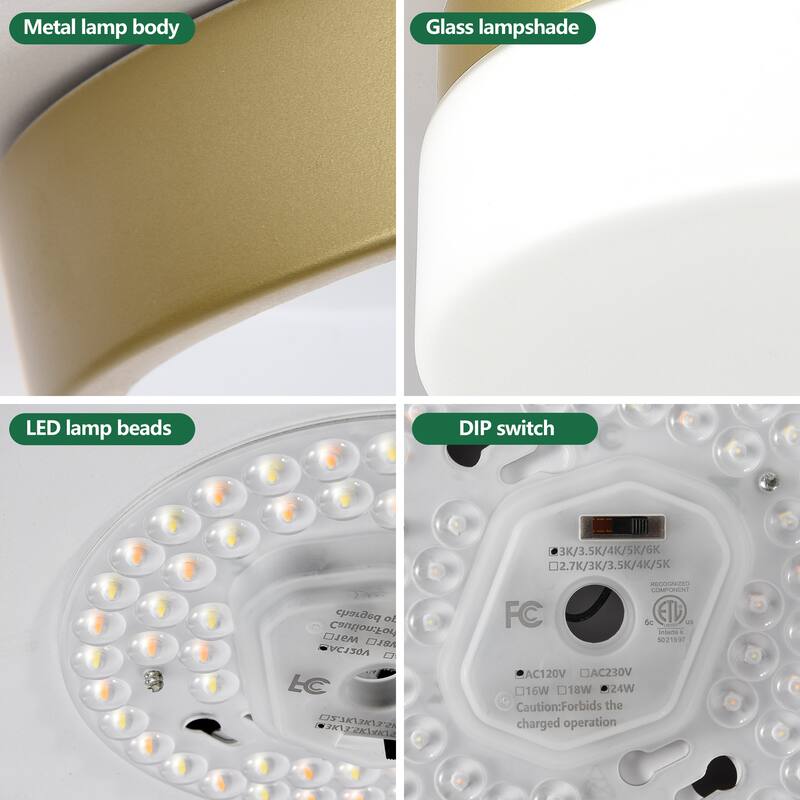 LED Flush Mount Ceiling Light Fixture, Modern Ceiling Lamp 24W 12 Inch Closet Round Surface for Bathroom Laundry Bedroom