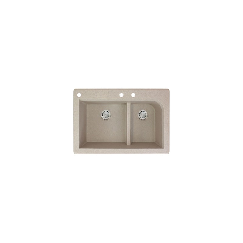 Transolid Radius 33in x 22in silQ Granite Drop-in Double Bowl Kitchen Sink with 1 Pre-Drilled Faucet Hole - 22" x 33" x 9.5"/CAD