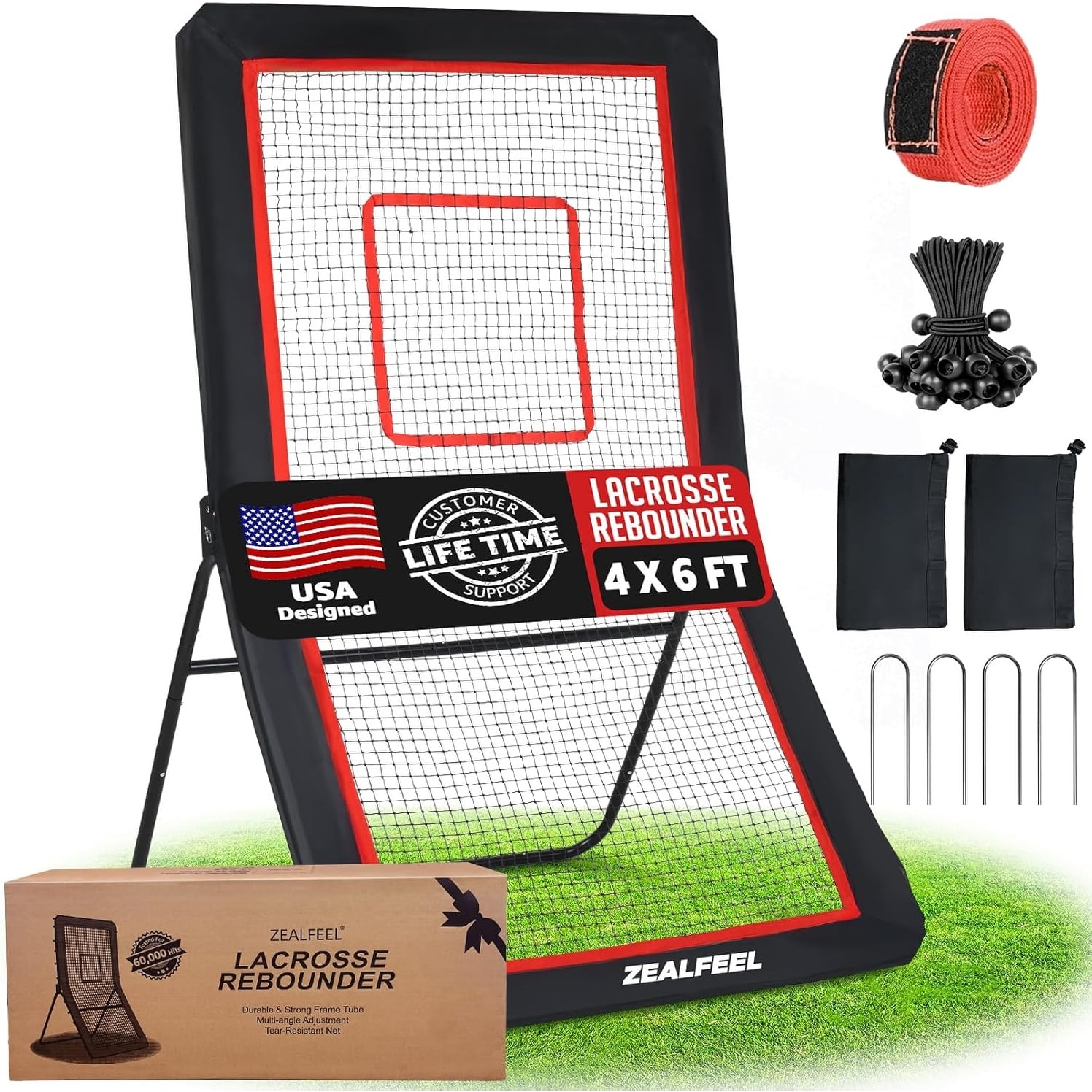 Zealfeel Lacrosse Rebounder 5-Angle Adjustable Practice Net with Target Strip and Carry Bag