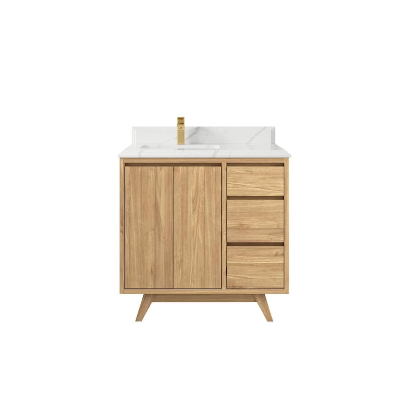 Willow Collections 36 in. W x 22 in. D Madison Teak Left Offset Sink Bathroom Vanity with Countertop