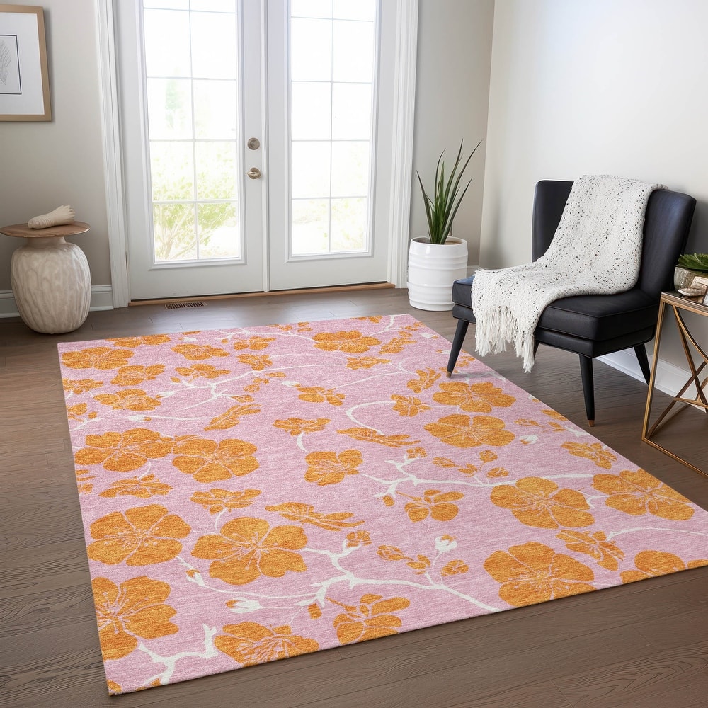 Machine Washable Indoor/ Outdoor Floral Zen Chantille Rug