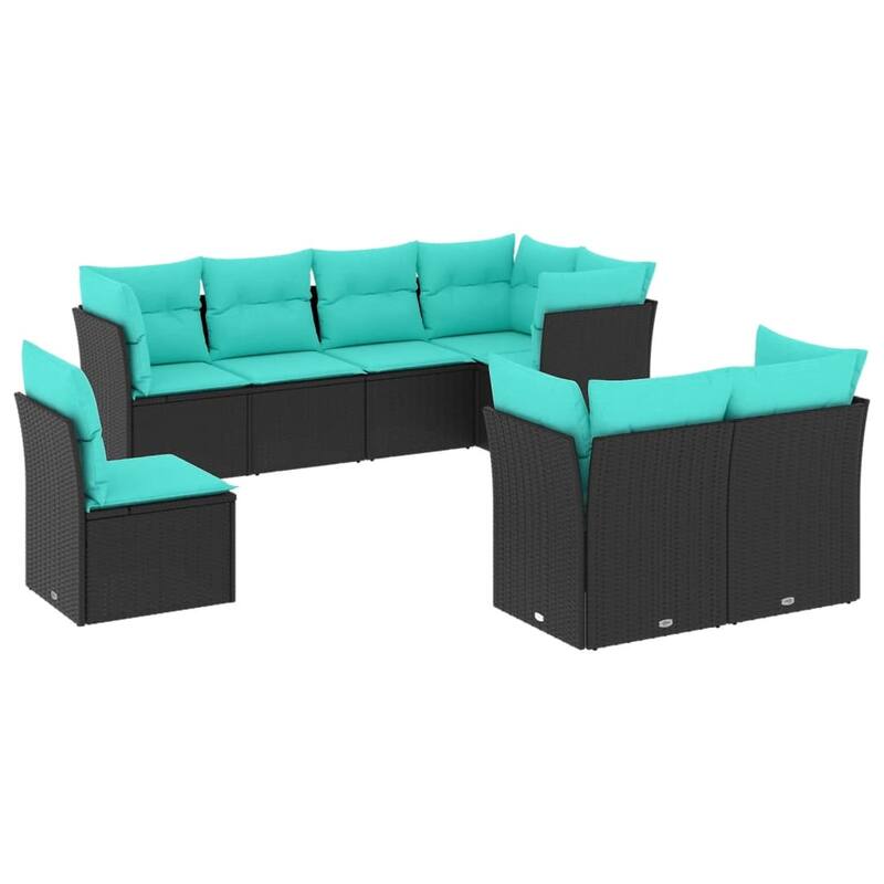 vidaXL 8 Piece Patio Sofa Set with Cushions Black Poly Rattan