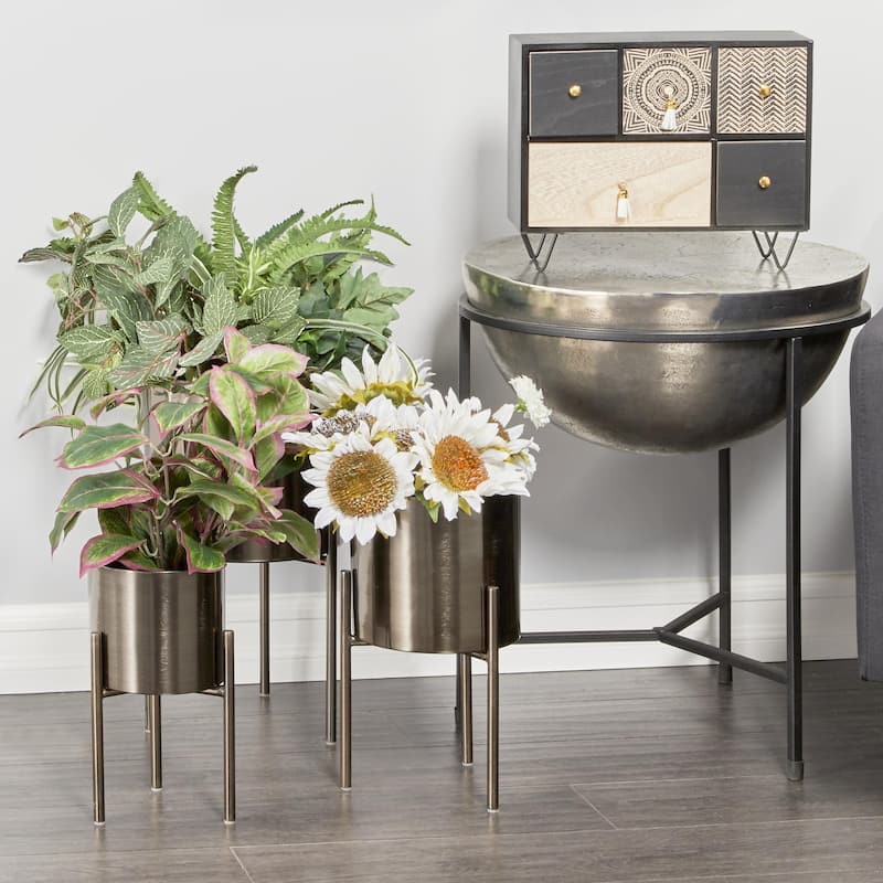 Metal Indoor Outdoor Planter with Removable Stand - Set of 3 Gold, Silver, Black, White, Teal, Yellow - Roche River Decor