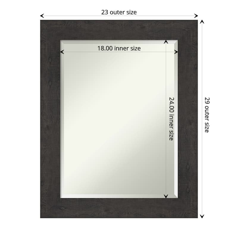 Beveled Bathroom Wall Mirror - Rustic Plank Espresso Frame - Outer Size: 23 x 29 in