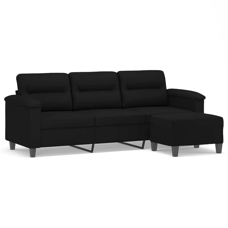 vidaXL Sofa 3-Seater Couch Sofa Armchair with Footstool Microfiber Fabric - 23.6" x 19.7" x 16.1"