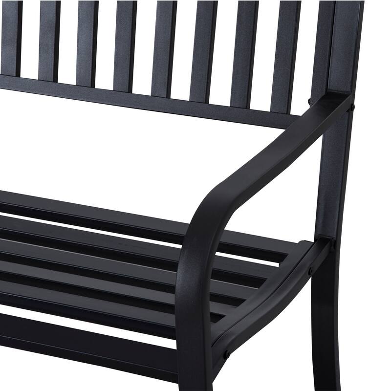 Outsunny 50" Slatted Steel Outdoor Decorative Patio Lawn Garden Park Bench with Durable Rust-Fighting Material