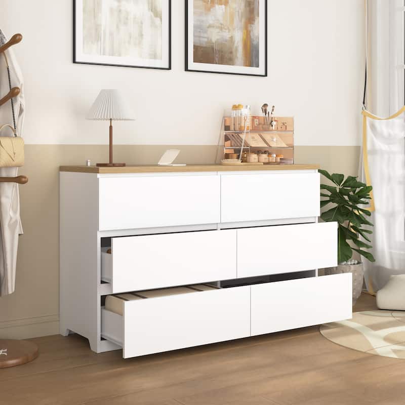 6 Drawer Storage Cabinet,Dresser, Wood Storage Tower Clothes Organizer, Wide Chest Of 6 Drawers, Large Storage Space