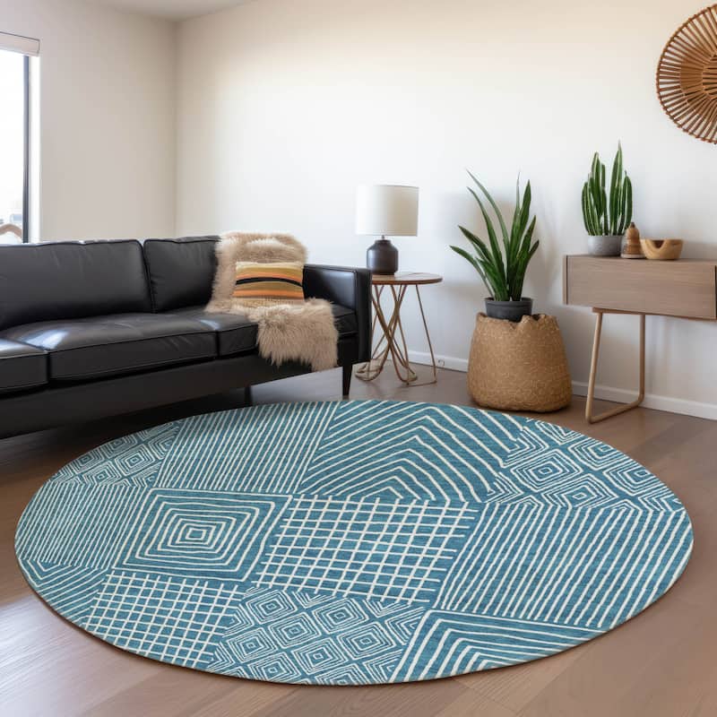 Premium Washable Super Soft Modern Geo Charm Mayfield Rug - Teal - 8' x 8'