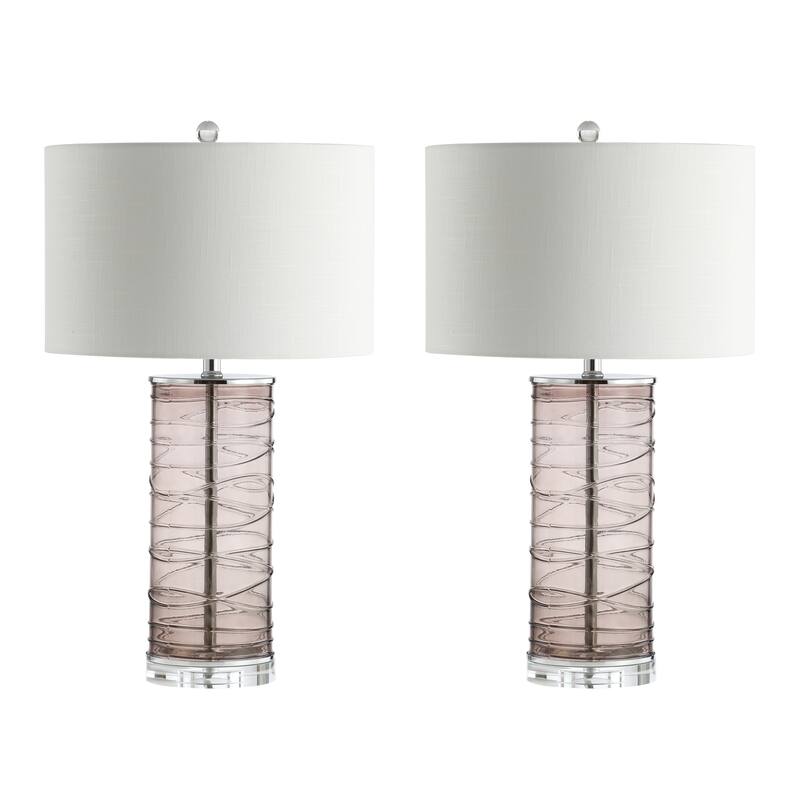 Coco 27.5" Modern Fused Glass Cylinder LED Table Lamp, Turquoise (Set of 2) by JONATHAN Y