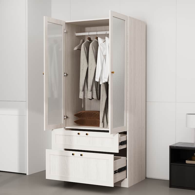 Combo Large Frosted Glass Closet: Versatile Wardrobe Options Armoires