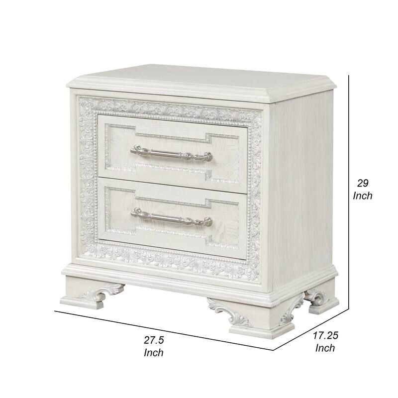 Miamy Nightstand, USB, 2 Drawers, Cream White Wood, 29 Inch