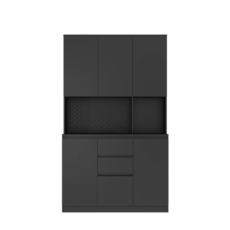 74" Kitchen Pantry Cabinet with Charging Station, Drawer and LED Lights