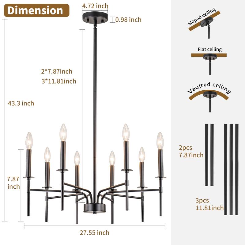 Starsky 8-Light 27'' Traditional Classic Candle Farmhouse Chandelier