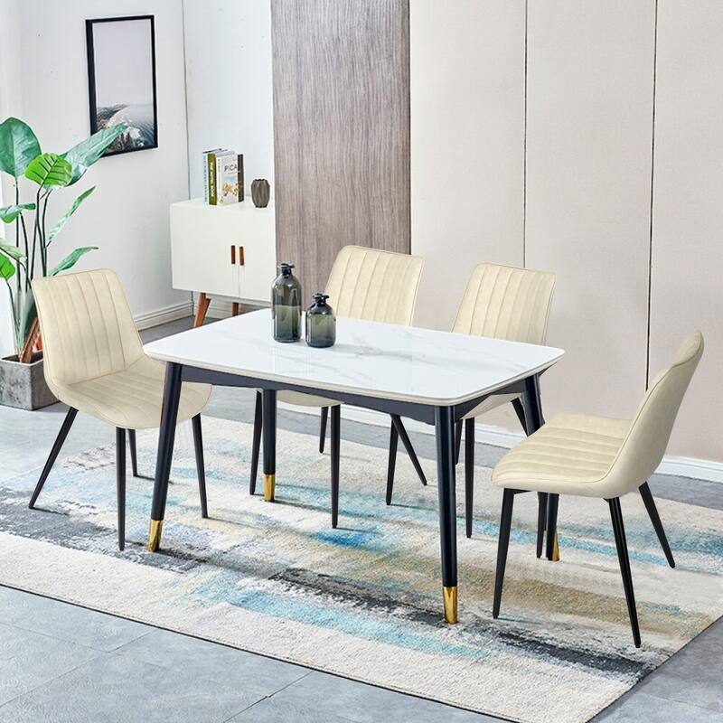 AVAWING Mid-Century Modern Dining Chairs Set of 4 Leather Upholstered Leisure