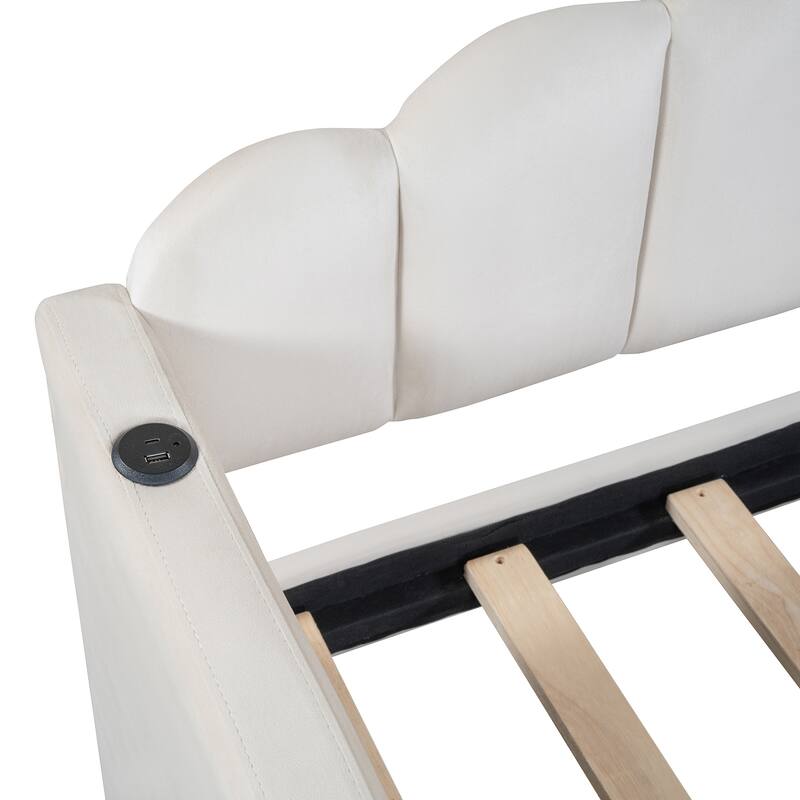 Velvet Twin Daybed with Storage Drawers and USB Ports, No Box-Spring Needed