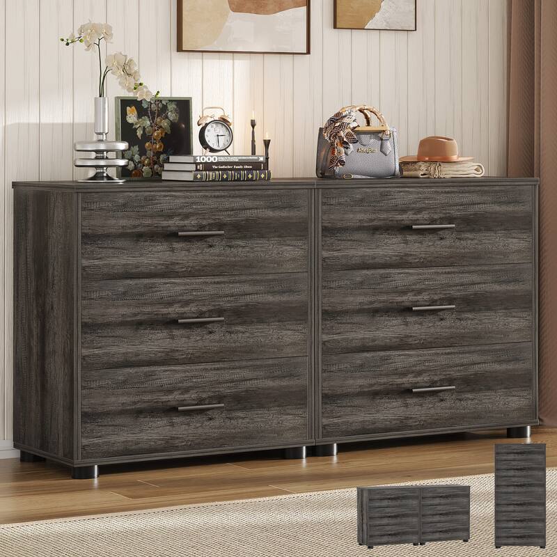 2-Pack Dressers with 6 Storage Drawers, Closet Organizers for Bedroom and Walk-in Closet